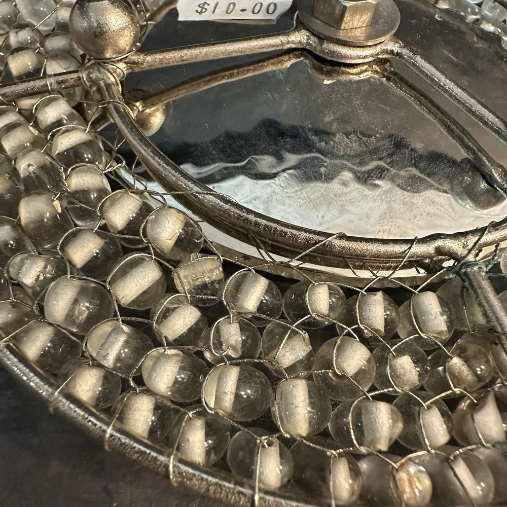 Round Clear Beaded Silver Hammered Plate for Pillar Candle Holder India 5.5